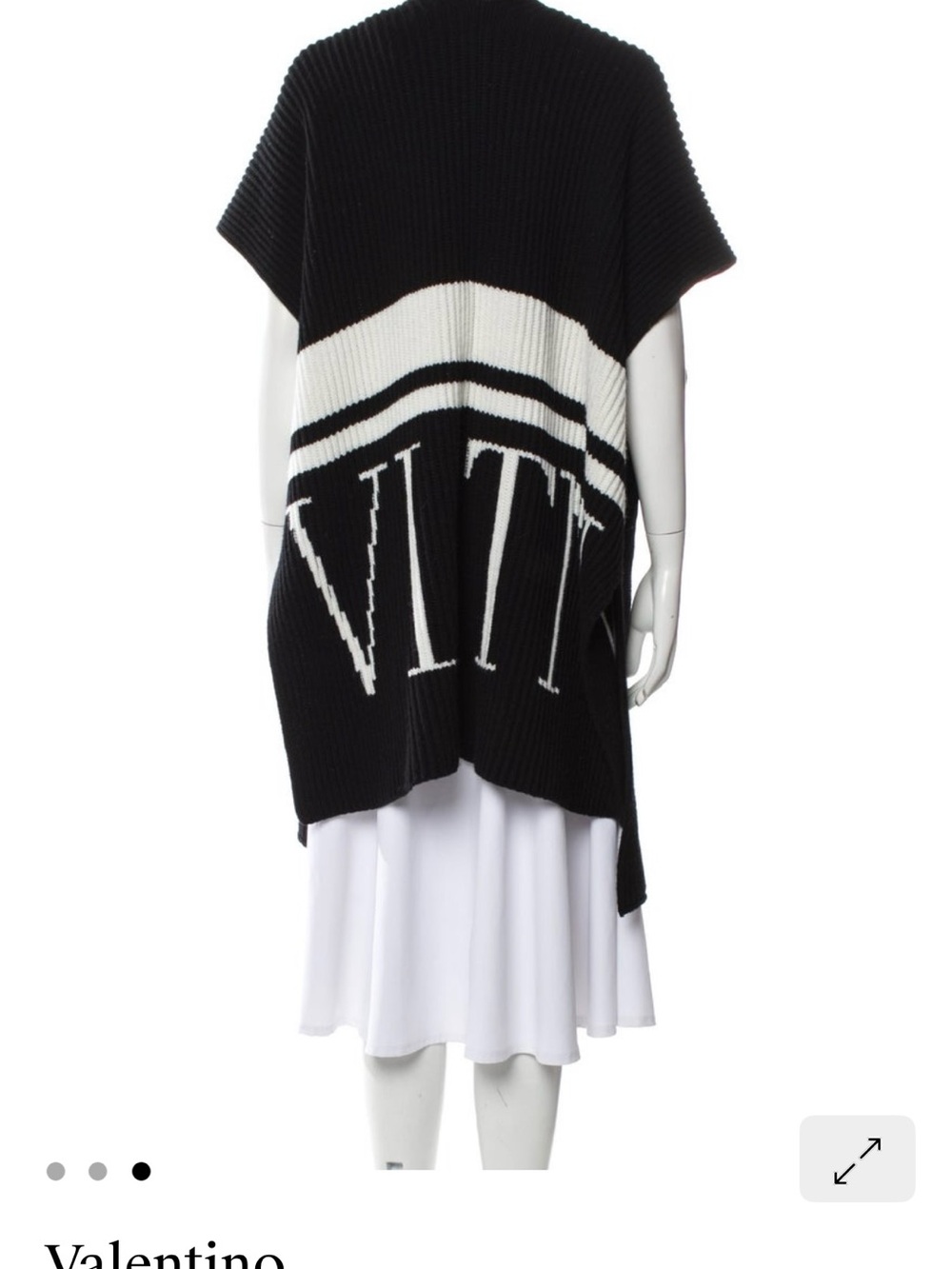 Valentino Black and White Logo Ribbed Knit Poncho